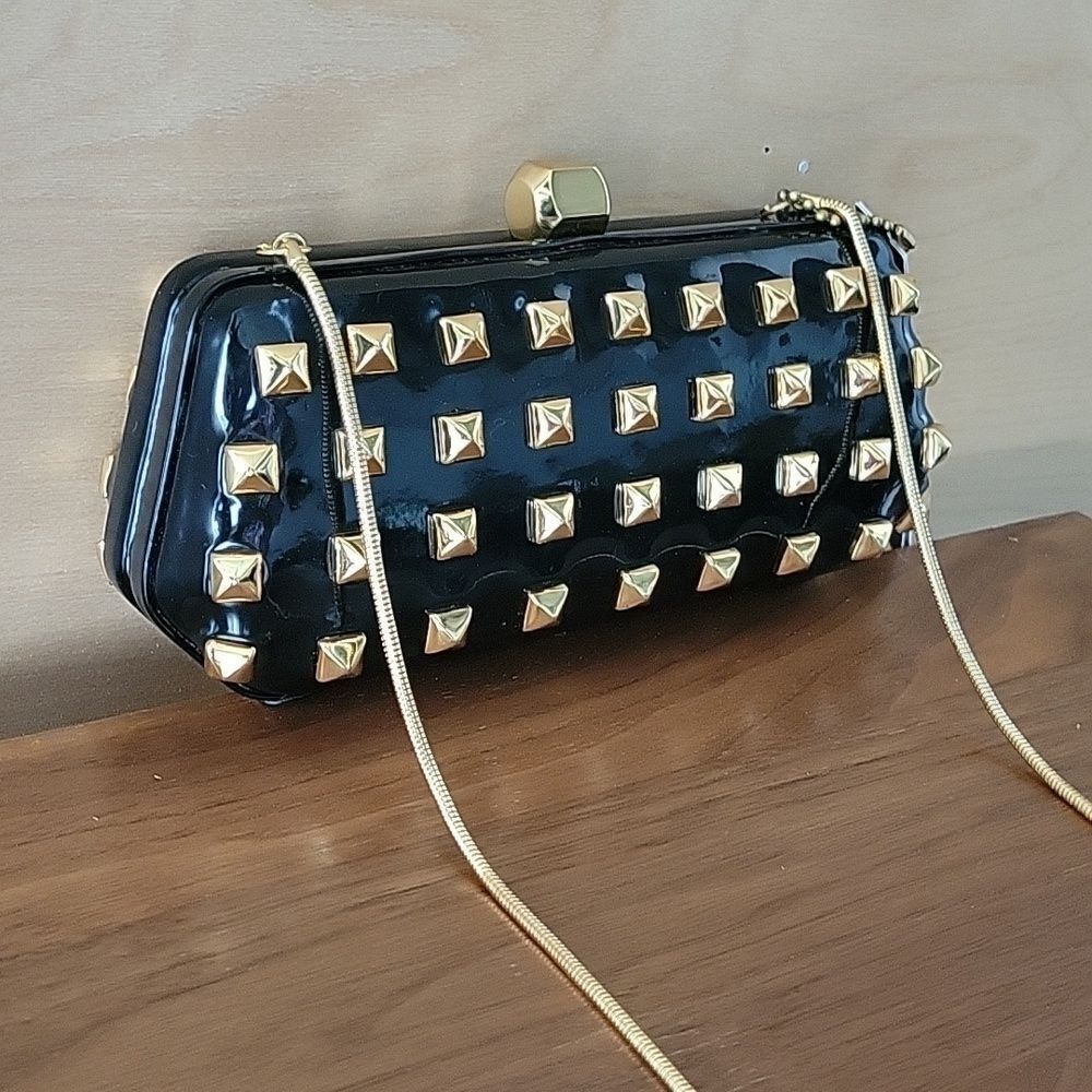 NWT Rebecca Minkoff Studded Patent Leather Clutch Purse Black Goth Small Punk - Picture 5 of 13